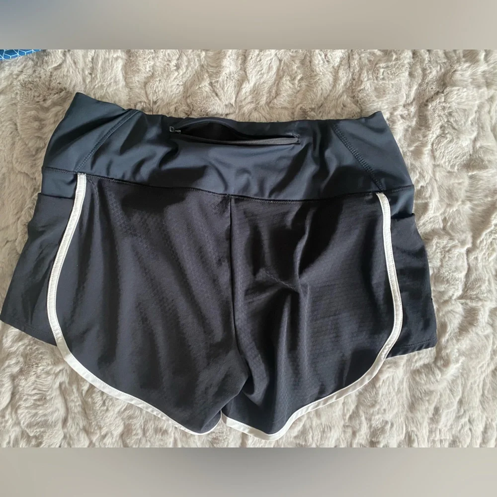 Oiselle Black Athletic Shorts with White Trim - Picture 3 of 4